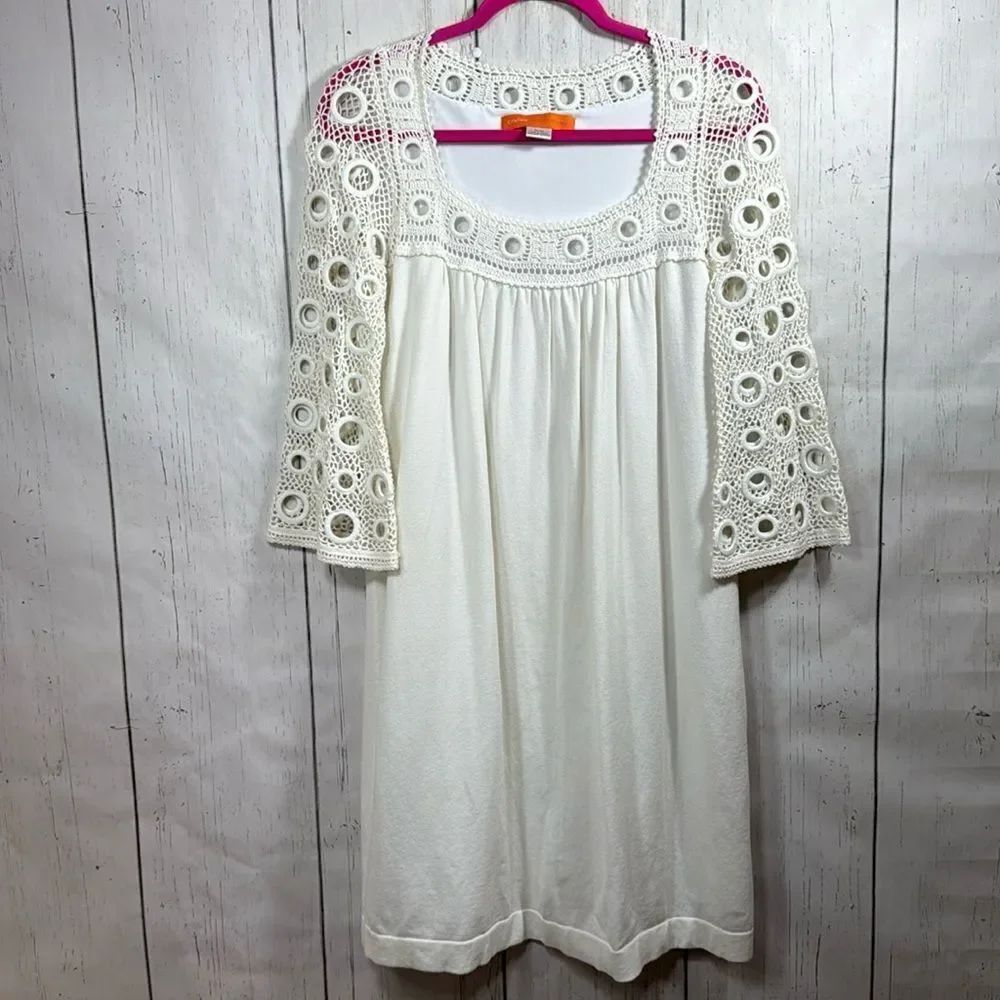 Cynthia Cynthia Steffe Ivory Crochet Sleeve Mini Dress Eyelet Boho Resort